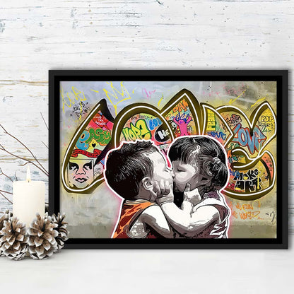 Love Art Print, Framed Canvas Print Wall Art Decor, Floating Frame, Neon Effect Art