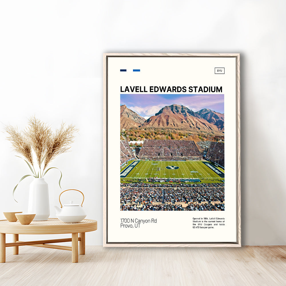 LaVell Edwards Stadium Print, BYU Cougars Stadium Canvas Art, Man Cave Gift, Floating Framed Canvas Print Wall Art