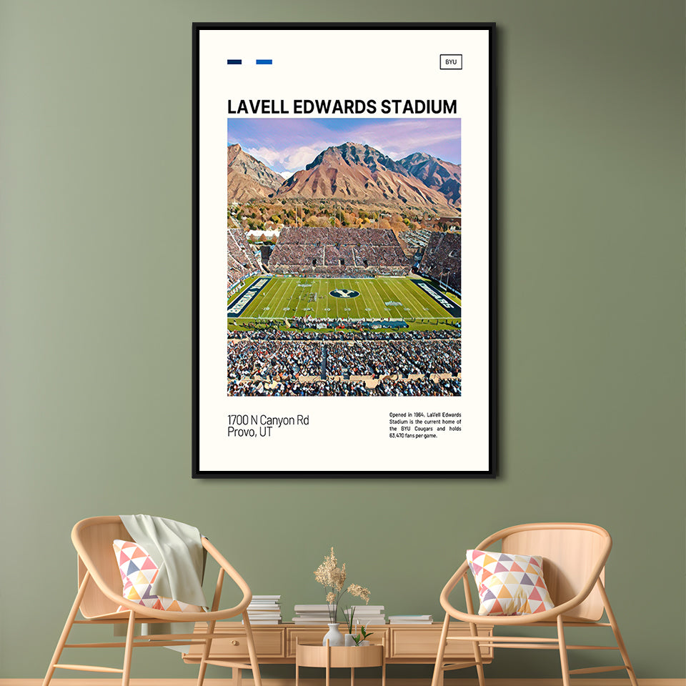 LaVell Edwards Stadium Print, BYU Cougars Stadium Canvas Art, Man Cave Gift, Floating Framed Canvas Print Wall Art