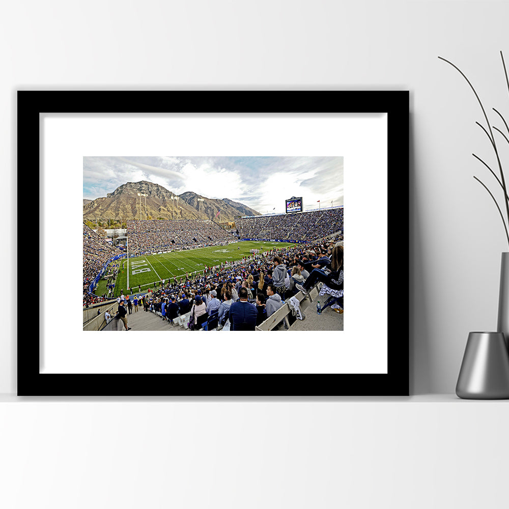 LaVell Edwards Stadium, Stadium Canvas, Sport Art, Gift for him, White Border Framed Art Print Wall Decor