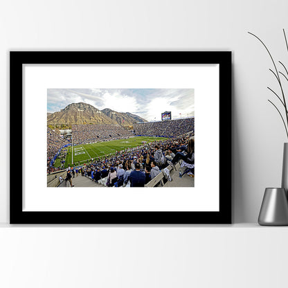 LaVell Edwards Stadium, Stadium Canvas, Sport Art, Gift for him, White Border Framed Art Print Wall Decor