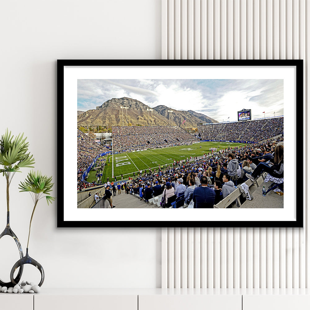 LaVell Edwards Stadium, Stadium Canvas, Sport Art, Gift for him, White Border Framed Art Print Wall Decor