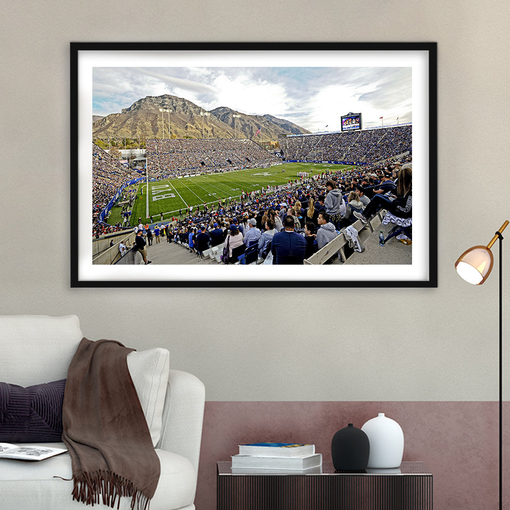 LaVell Edwards Stadium, Stadium Canvas, Sport Art, Gift for him, White Border Framed Art Print Wall Decor
