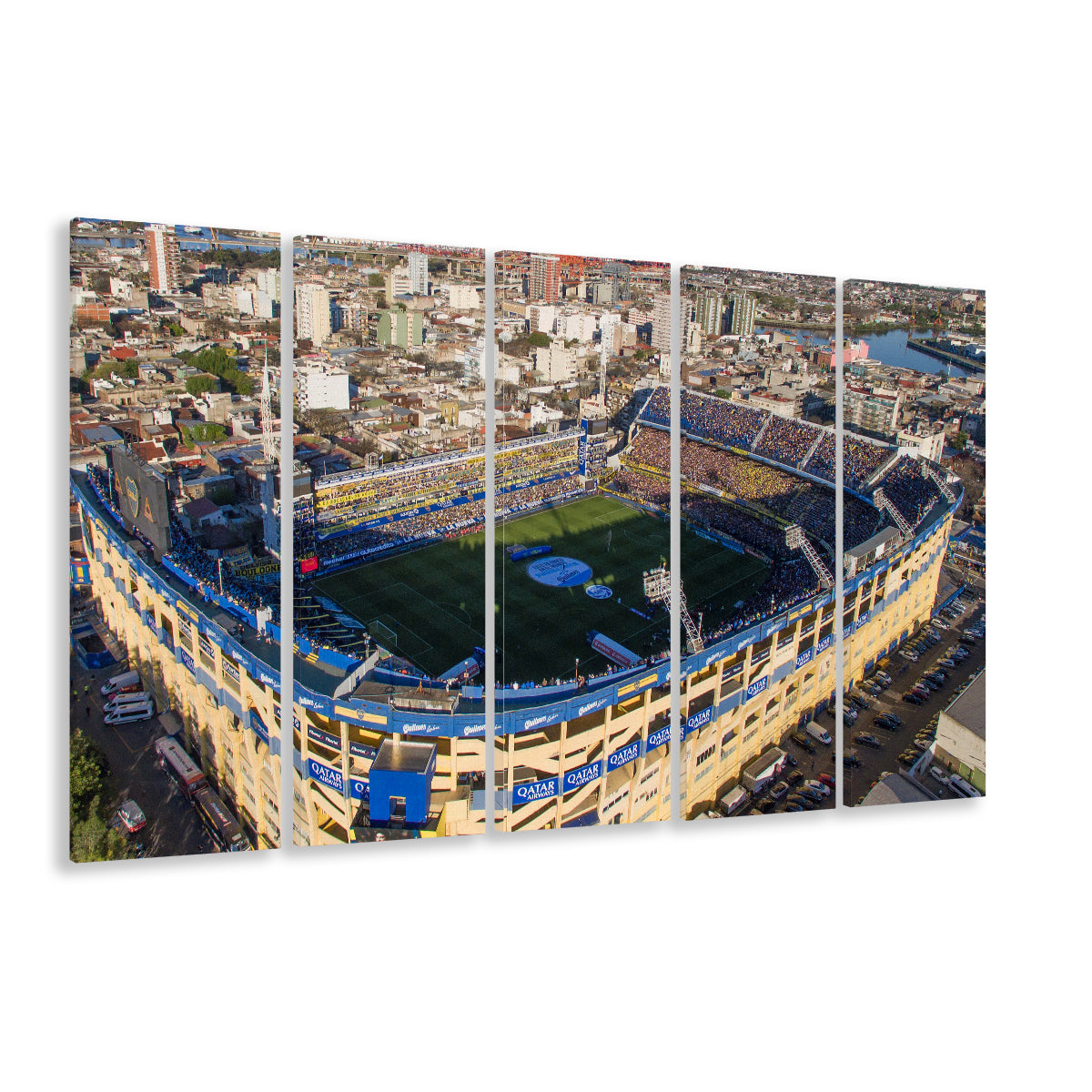 La Boca Stadium Aerial View, Stadium Canvas, Sport Art, 5 Panel B, Extra Large Canvas, Canvas Print Wall Art