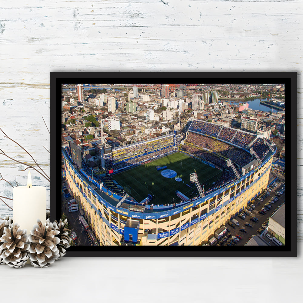 La Boca Stadium Aerial View, Stadium Canvas, Sport Art, Framed Canvas Print Wall Art, Floating Frame