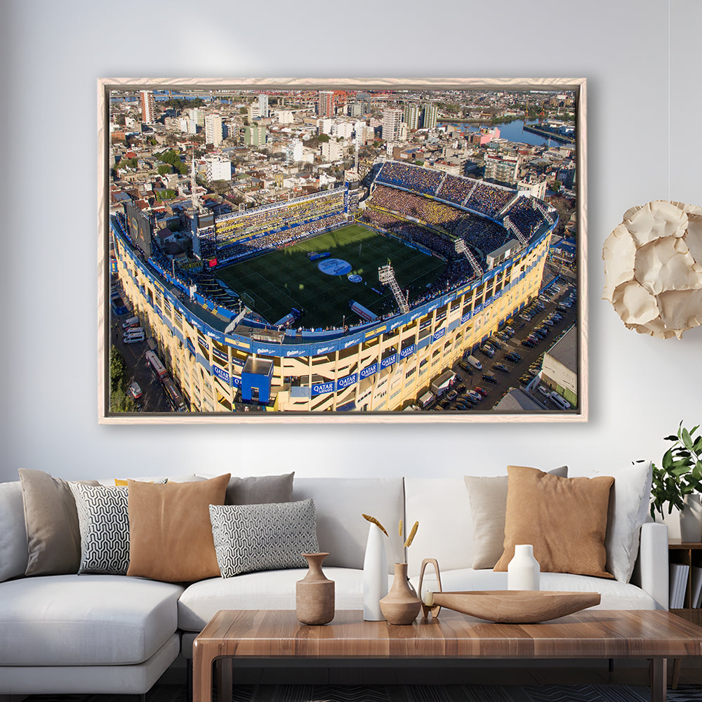 La Boca Stadium Aerial View, Stadium Canvas, Sport Art, Framed Canvas Print Wall Art, Floating Frame