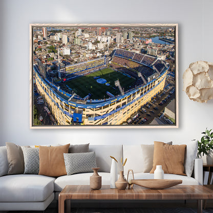 La Boca Stadium Aerial View, Stadium Canvas, Sport Art, Framed Canvas Print Wall Art, Floating Frame