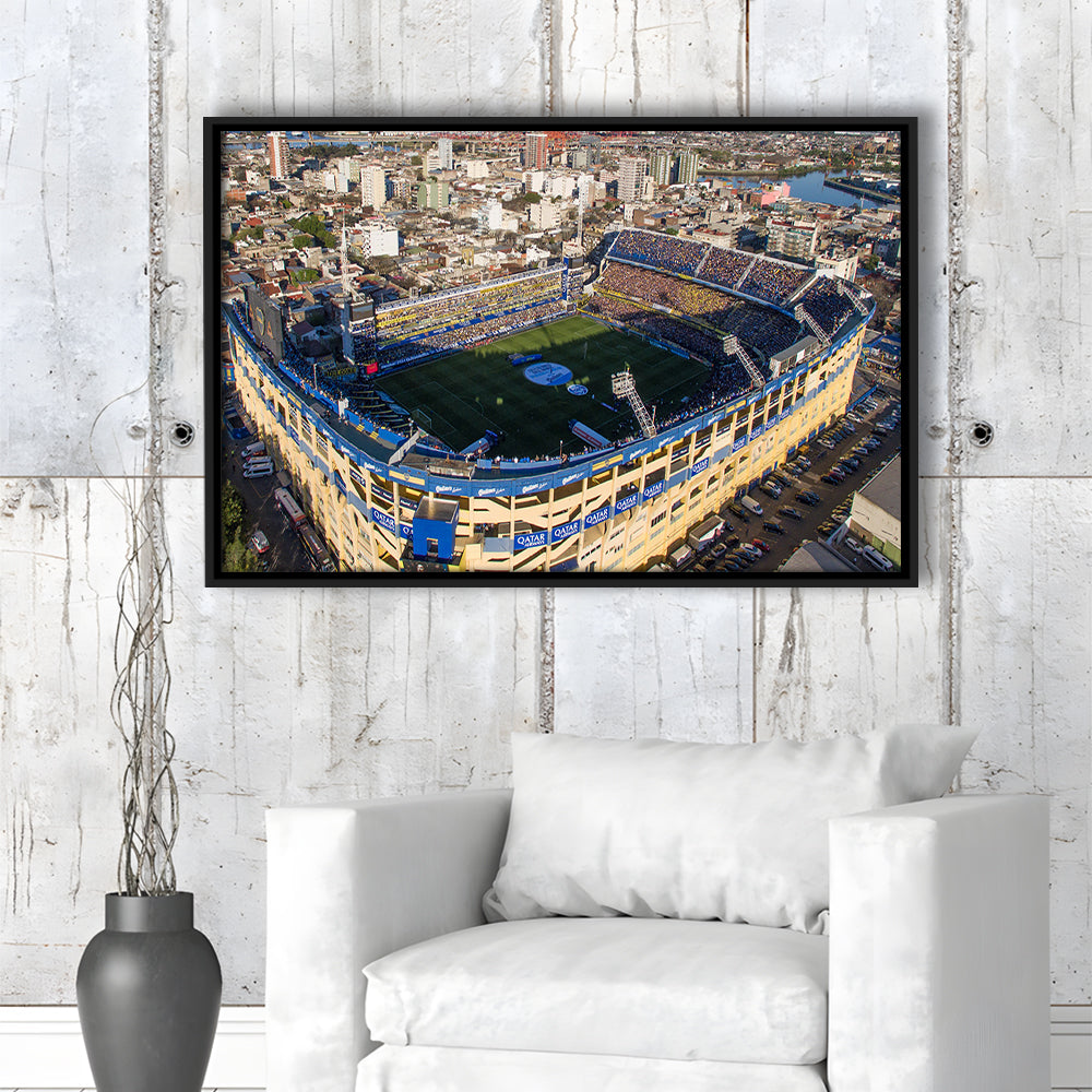 La Boca Stadium Aerial View, Stadium Canvas, Sport Art, Framed Canvas Print Wall Art, Floating Frame