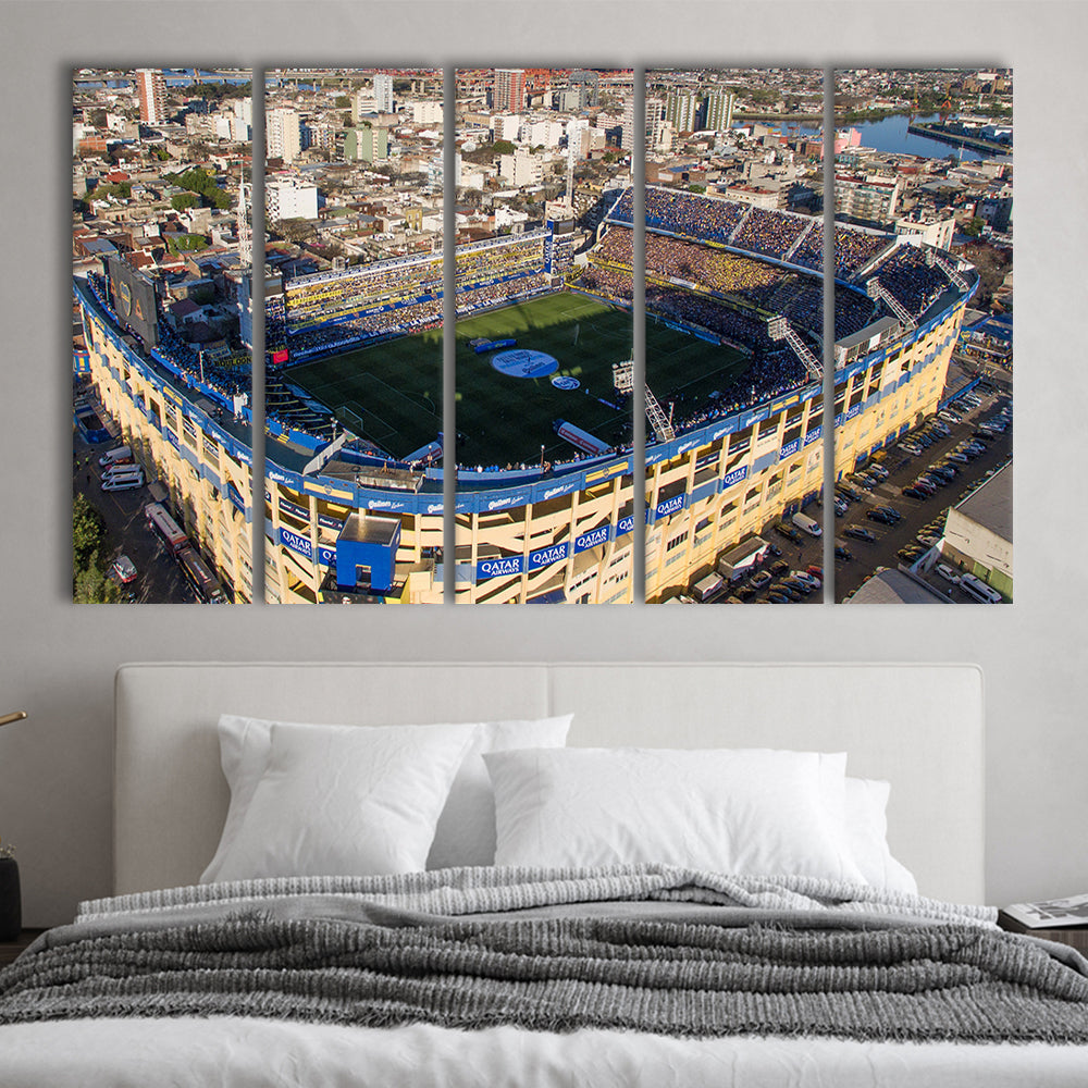 La Boca Stadium Aerial View, Stadium Canvas, Sport Art, 5 Panel B, Extra Large Canvas, Canvas Print Wall Art