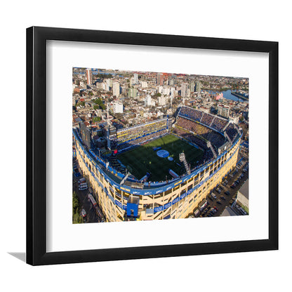 La Boca Stadium Aerial View, Stadium Canvas, Sport Art, Gift for him, White Border Framed Art Print Wall Decor