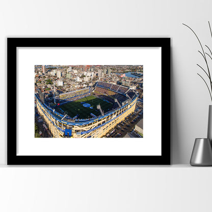 La Boca Stadium Aerial View, Stadium Canvas, Sport Art, Gift for him, White Border Framed Art Print Wall Decor