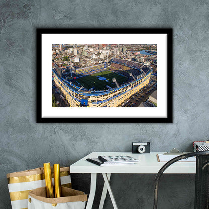 La Boca Stadium Aerial View, Stadium Canvas, Sport Art, Gift for him, White Border Framed Art Print Wall Decor