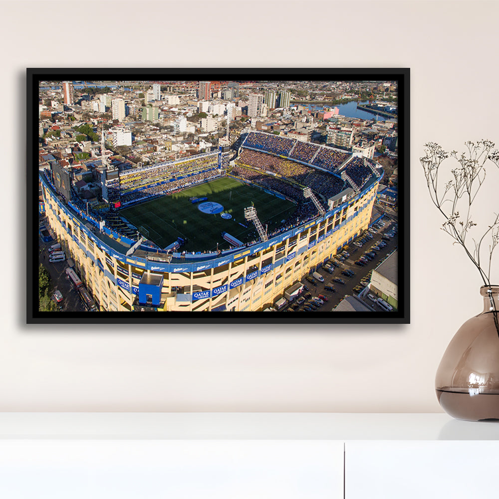 La Boca Stadium Aerial View, Stadium Canvas, Sport Art, Framed Canvas Print Wall Art, Floating Frame