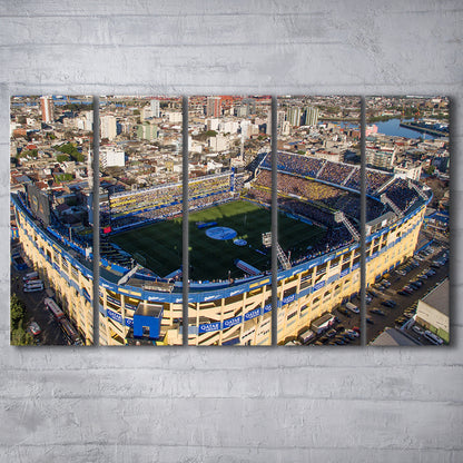 La Boca Stadium Aerial View, Stadium Canvas, Sport Art, 5 Panel B, Extra Large Canvas, Canvas Print Wall Art