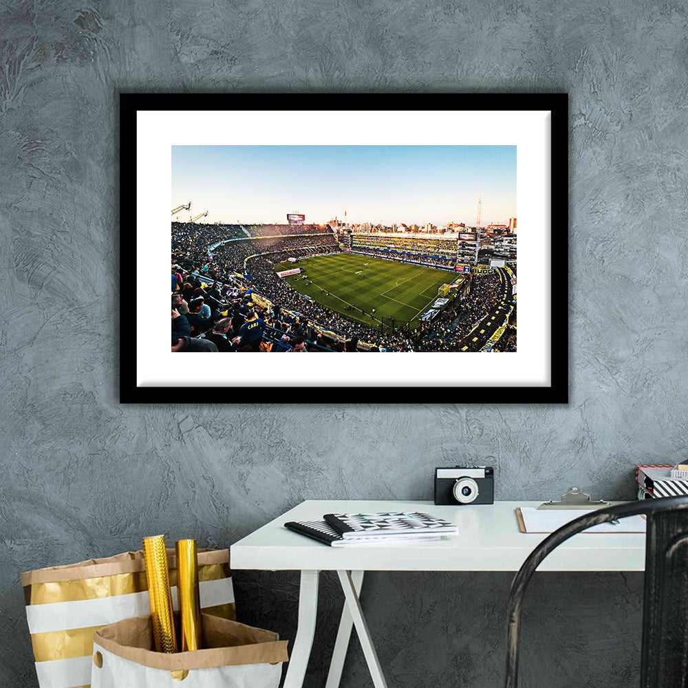 La Bombonera Boca Junior Stadium, Stadium Canvas, Sport Art, Gift for him, White Border Framed Art Print Wall Decor