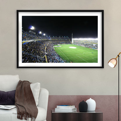 La Bombonera, Stadium Canvas, Sport Art, Gift for him, White Border Framed Art Print Wall Decor