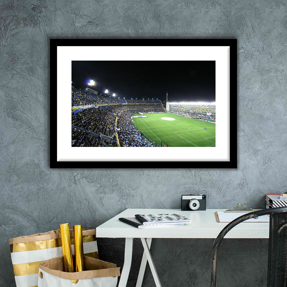 La Bombonera, Stadium Canvas, Sport Art, Gift for him, White Border Framed Art Print Wall Decor