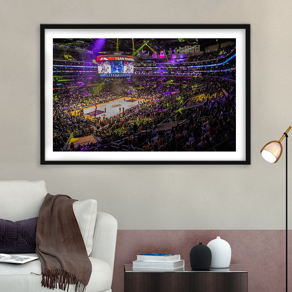 La Staples Center, Stadium Canvas, Sport Art, Gift for him, White Border Framed Art Print Wall Decor