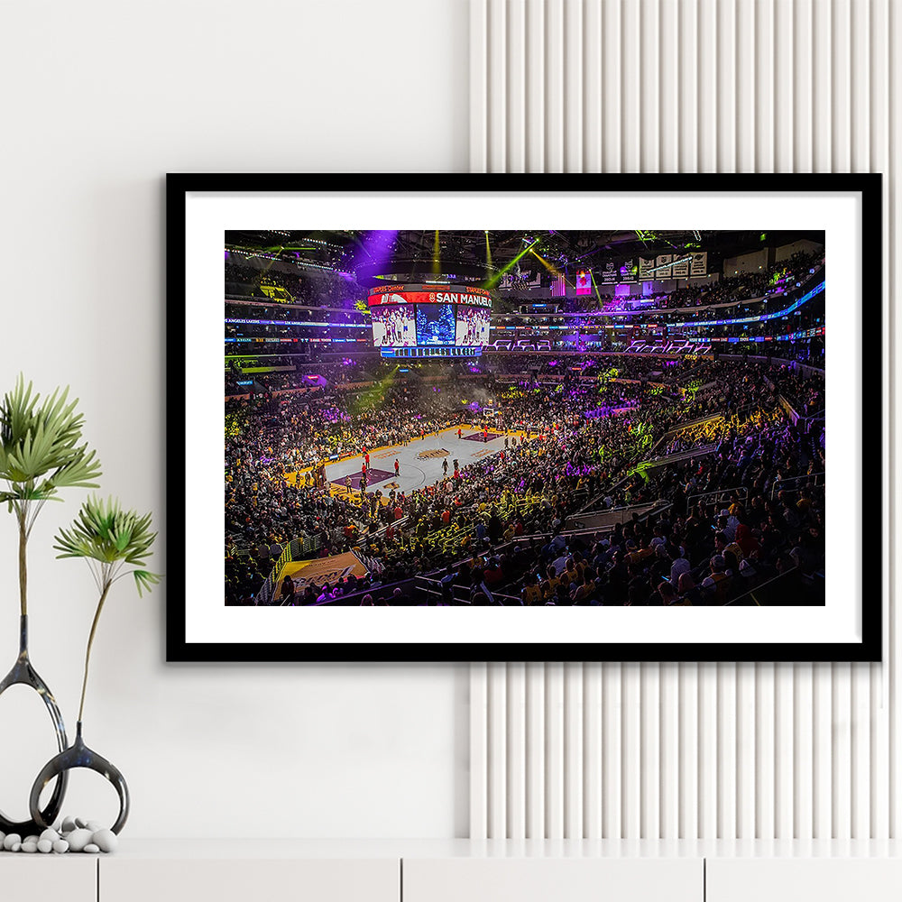 La Staples Center, Stadium Canvas, Sport Art, Gift for him, White Border Framed Art Print Wall Decor