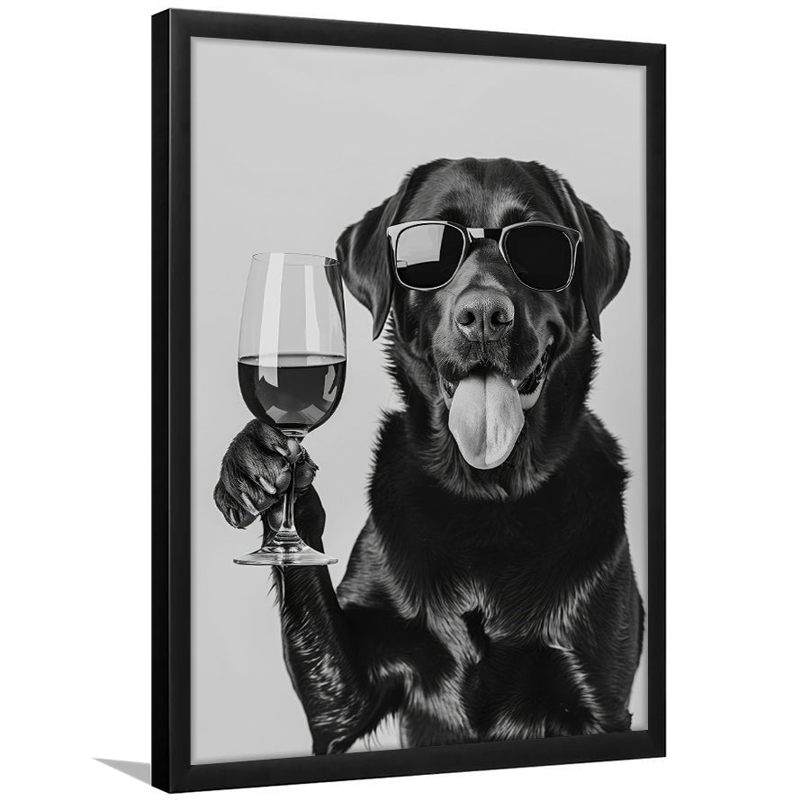 Labrador Drinking Wine Framed Art Print Wall Decor, Black and White, Black Lab, Bar Cart Print, Pet Art, Home Bar Decor