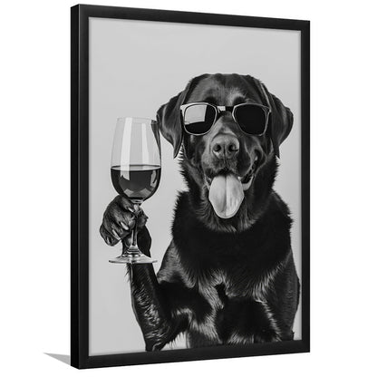 Labrador Drinking Wine Framed Art Print Wall Decor, Black and White, Black Lab, Bar Cart Print, Pet Art, Home Bar Decor
