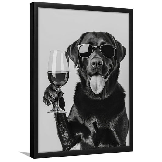 Labrador Drinking Wine Framed Art Print Wall Decor, Black and White, Black Lab, Bar Cart Print, Pet Art, Home Bar Decor