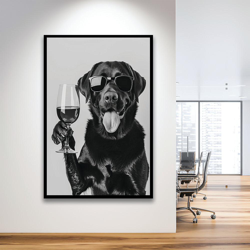 Labrador Drinking Wine Framed Art Print Wall Decor, Black and White, Black Lab, Bar Cart Print, Pet Art, Home Bar Decor