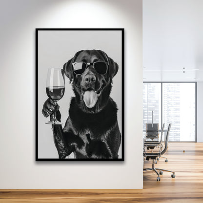 Labrador Drinking Wine Framed Art Print Wall Decor, Black and White, Black Lab, Bar Cart Print, Pet Art, Home Bar Decor