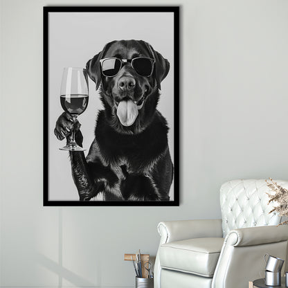 Labrador Drinking Wine Framed Art Print Wall Decor, Black and White, Black Lab, Bar Cart Print, Pet Art, Home Bar Decor