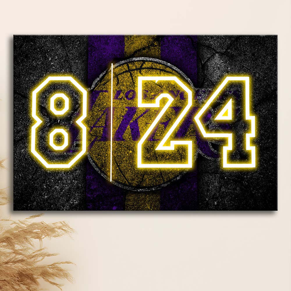 Lakers Los Angeles 8  24 Art Print, Canvas Print Wall Art, Wall Decor, Neon Effect Art