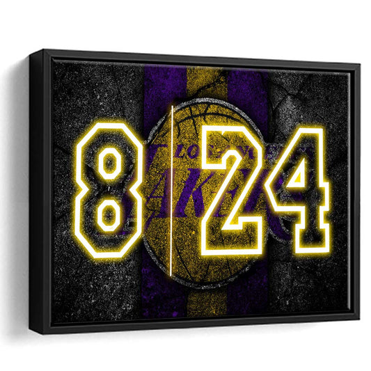 Lakers Los Angeles 8  24 Art Print, Framed Canvas Print Wall Art Decor, Floating Frame, Neon Effect Art
