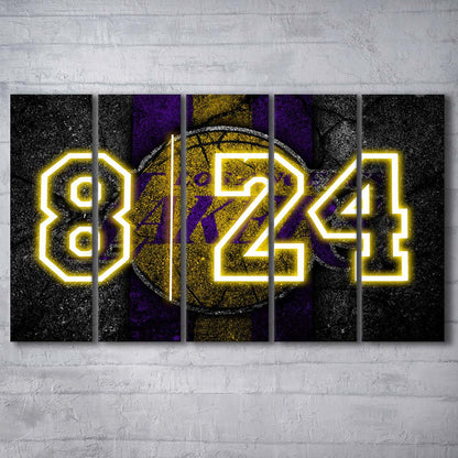 Lakers Los Angeles 8  24 Art Print, Extra Large 5 Panels Multi Canvas Print Wall Art, Home Decor