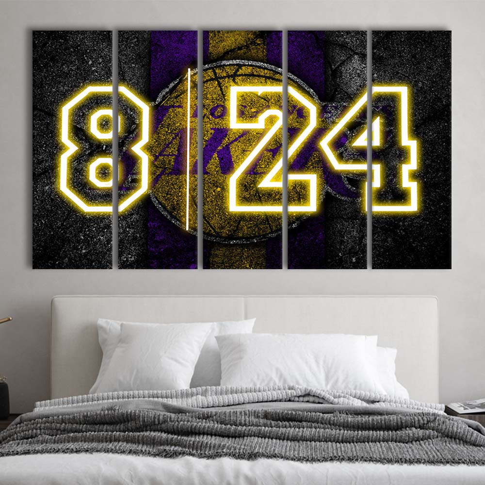 Lakers Los Angeles 8  24 Art Print, Extra Large 5 Panels Multi Canvas Print Wall Art, Home Decor