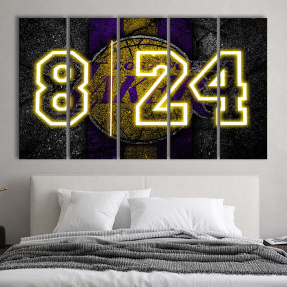 Lakers Los Angeles 8  24 Art Print, Extra Large 5 Panels Multi Canvas Print Wall Art, Home Decor