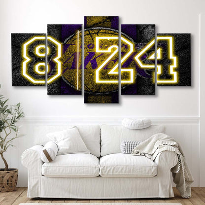 Lakers Los Angeles 8  24 Art Print, 5 Panel Mixed Canvas Print Wall Art, Home Decor, Neon Canvas
