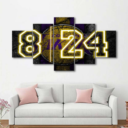 Lakers Los Angeles 8  24 Art Print, 5 Panel Mixed Canvas Print Wall Art, Home Decor, Neon Canvas