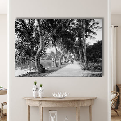 Lakeside Carriage Ride Florida Palm Tree Photo Black and White Art, Canvas Print Wall Art Decor
