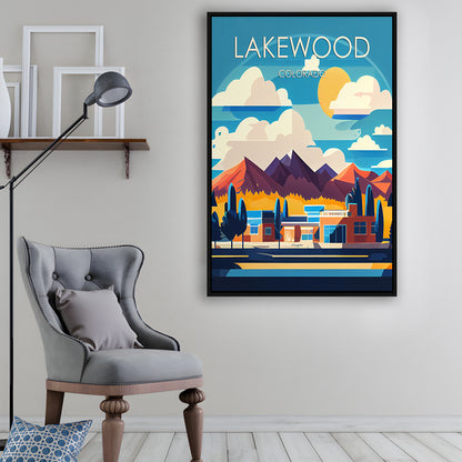 Lakewood Colorado Retro Art Print, Lakewood City Wall Art, Floating Framed Canvas Print, Framed Picture, Painting Canvas