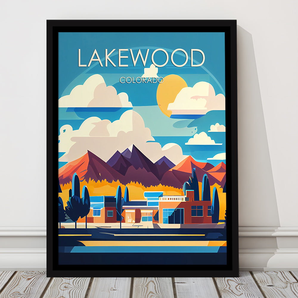 Lakewood Colorado Retro Art Print, Lakewood City Wall Art, Floating Framed Canvas Print, Framed Picture, Painting Canvas
