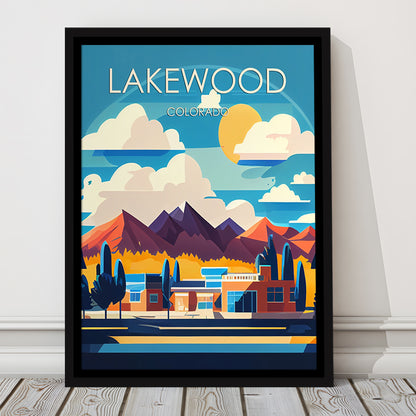 Lakewood Colorado Retro Art Print, Lakewood City Wall Art, Floating Framed Canvas Print, Framed Picture, Painting Canvas