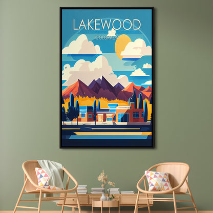 Lakewood Colorado Retro Art Print, Lakewood City Wall Art, Floating Framed Canvas Print, Framed Picture, Painting Canvas