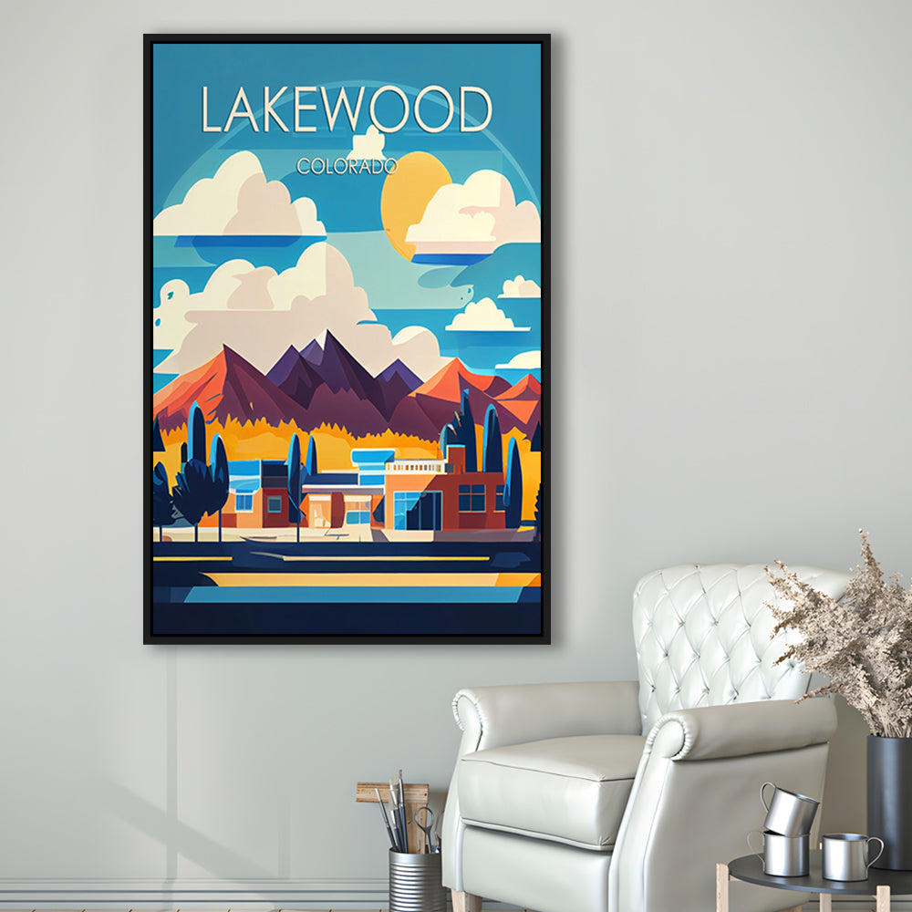 Lakewood Colorado Retro Art Print, Lakewood City Wall Art, Floating Framed Canvas Print, Framed Picture, Painting Canvas