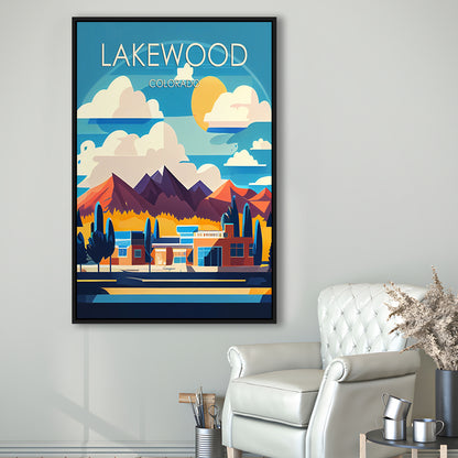 Lakewood Colorado Retro Art Print, Lakewood City Wall Art, Floating Framed Canvas Print, Framed Picture, Painting Canvas