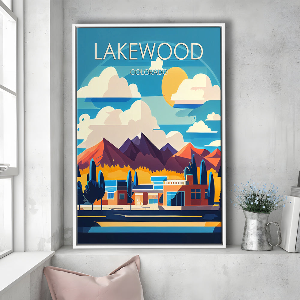 Lakewood Colorado Retro Art Print, Lakewood City Wall Art, Floating Framed Canvas Print, Framed Picture, Painting Canvas
