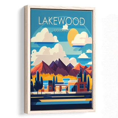 Lakewood Colorado Retro Art Print, Lakewood City Wall Art, Floating Framed Canvas Print, Framed Picture, Painting Canvas
