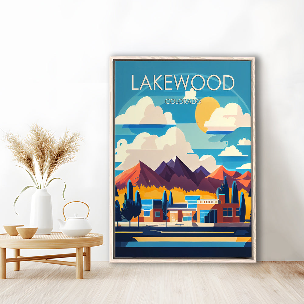 Lakewood Colorado Retro Art Print, Lakewood City Wall Art, Floating Framed Canvas Print, Framed Picture, Painting Canvas