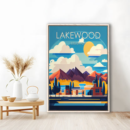 Lakewood Colorado Retro Art Print, Lakewood City Wall Art, Floating Framed Canvas Print, Framed Picture, Painting Canvas