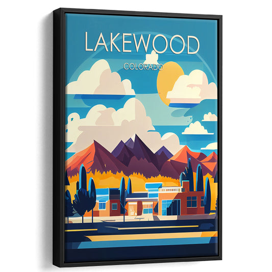 Lakewood Colorado Retro Art Print, Lakewood City Wall Art, Floating Framed Canvas Print, Framed Picture, Painting Canvas