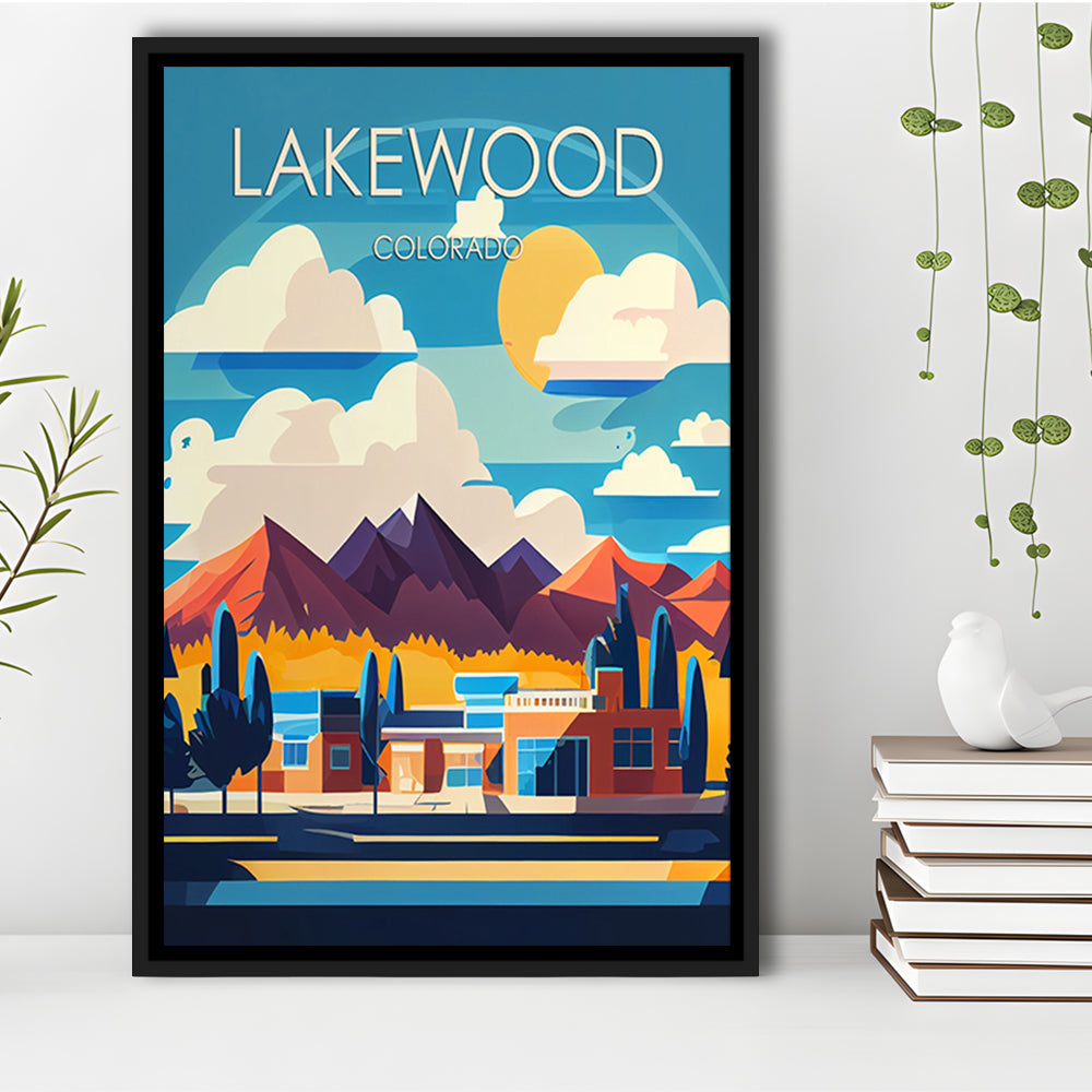Lakewood Colorado Retro Art Print, Lakewood City Wall Art, Floating Framed Canvas Print, Framed Picture, Painting Canvas