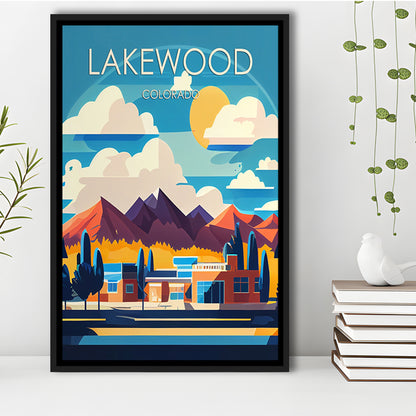 Lakewood Colorado Retro Art Print, Lakewood City Wall Art, Floating Framed Canvas Print, Framed Picture, Painting Canvas
